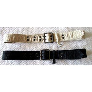 Tommy Hilfiger Women's Belts Cotton (Lot 2) - Black/Off White - Brushed Silver